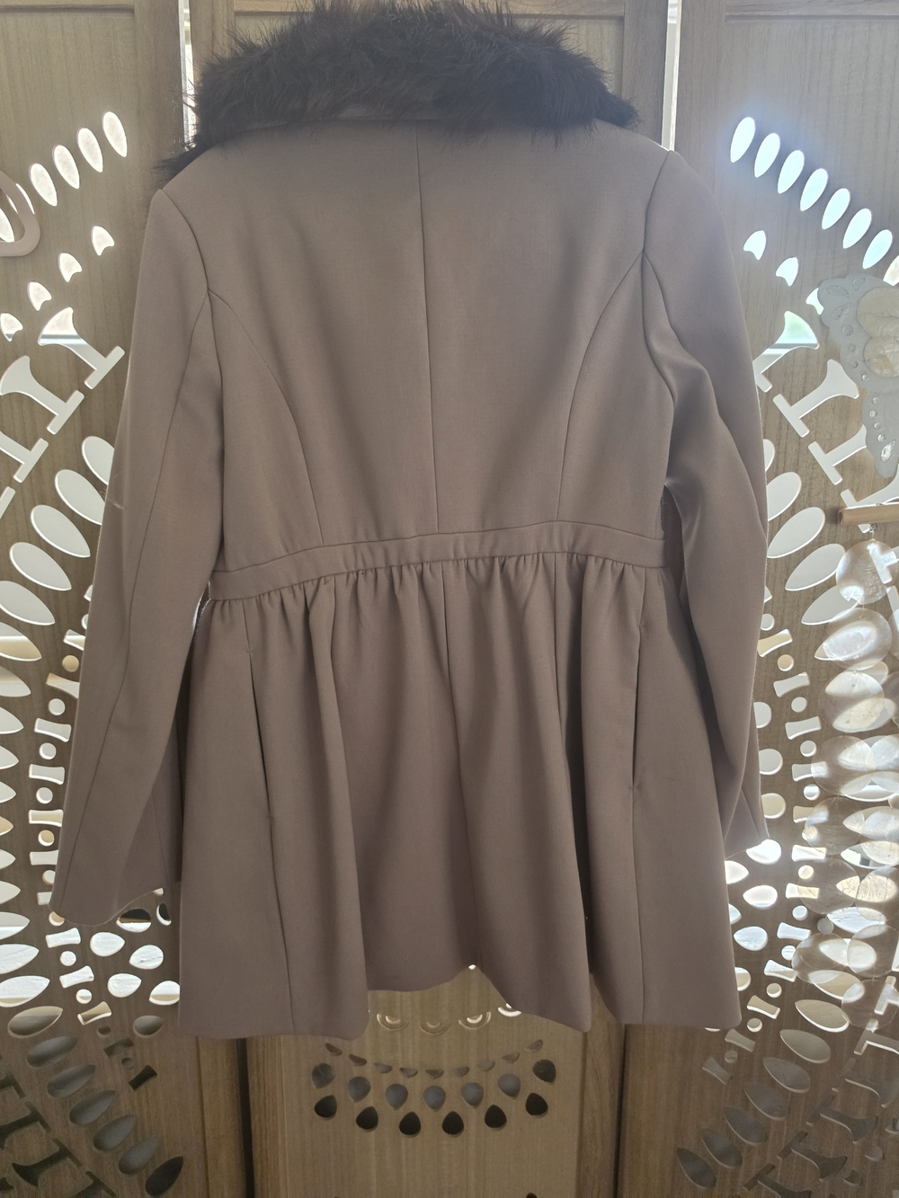 bebe Taupe Wool-Blend Coat with Removable Faux Fur Collar - Picture 2 of 7